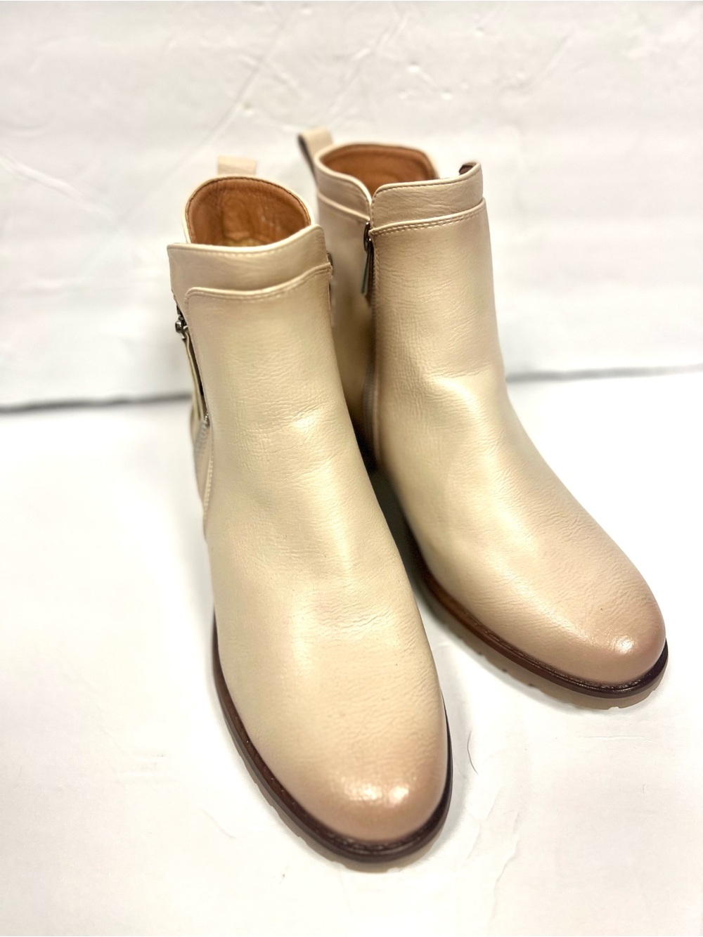 Patrizia Cream Leather Ankle Boots - Sleek Side-Zip Chelsea Sz 40